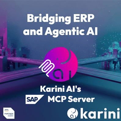 Digital data bridge connecting SAP ERP systems to agentic AI, illustrating Karini AI’s SAP MCP Server.
