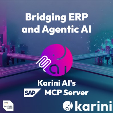 Digital data bridge connecting SAP ERP systems to agentic AI, illustrating Karini AI’s SAP MCP Server.