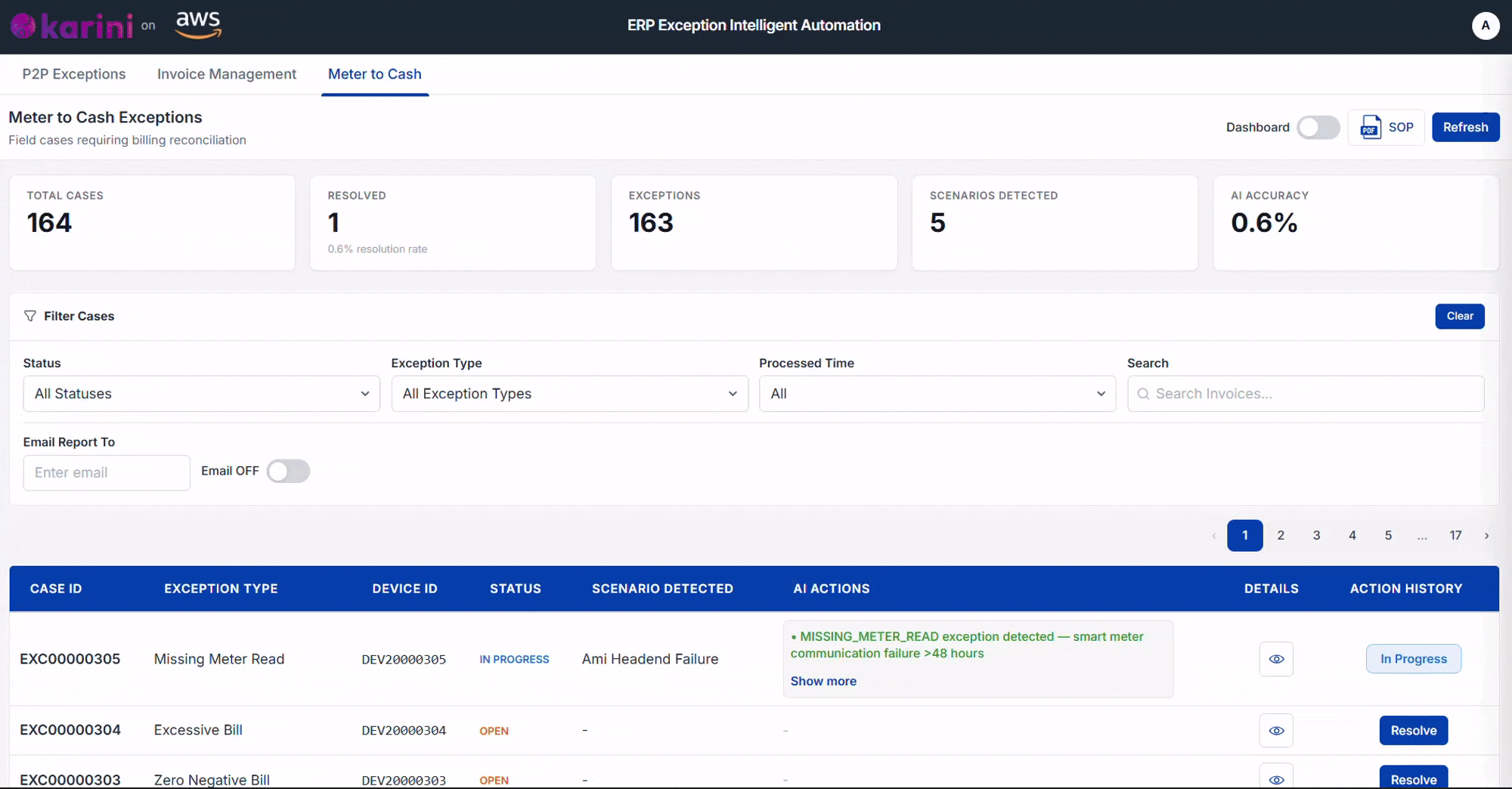 Meter-to-cash ERP exception intelligent automation demo β field cases requiring billing reconciliation.